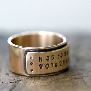 14k Gold Latitude Longitude Personalized Wedding Ring E0309 image 4