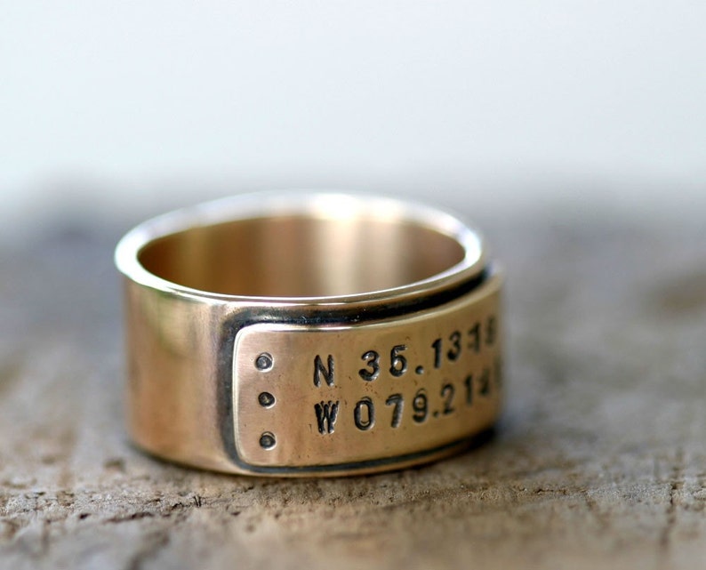 14k Gold Latitude Longitude Personalized Wedding Ring E0309 image 4