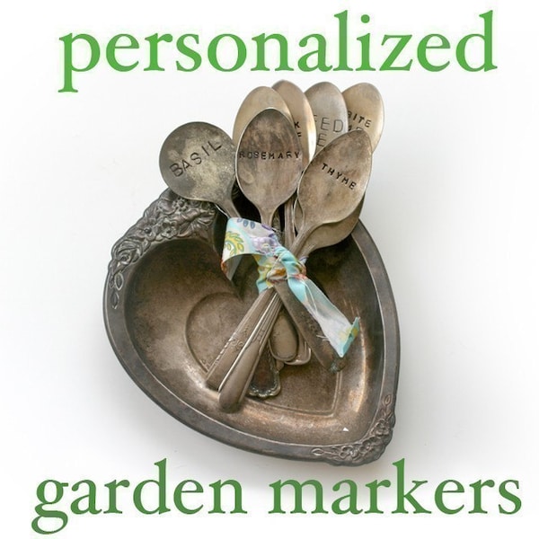 Personalized Vintage Silverware Garden Marker Stamped Plant Stake (E0244)