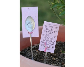 Pink baby girl wildflower kit plantable seed paper with  garden marker (E0386)