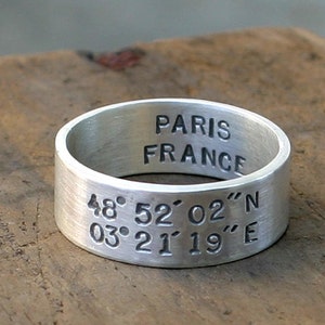 Latitude and Longitude Ring E0206 // gifts for him // gifts for her// wedding ring // anniversary gifts image 1