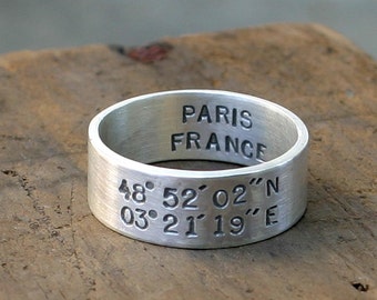 Latitude and Longitude Ring (E0206) // gifts for him // gifts for her// wedding ring // anniversary gifts