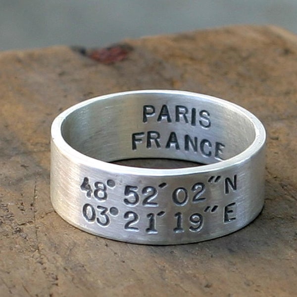 Latitude and Longitude Ring (E0206) // gifts for him // gifts for her// wedding ring // anniversary gifts