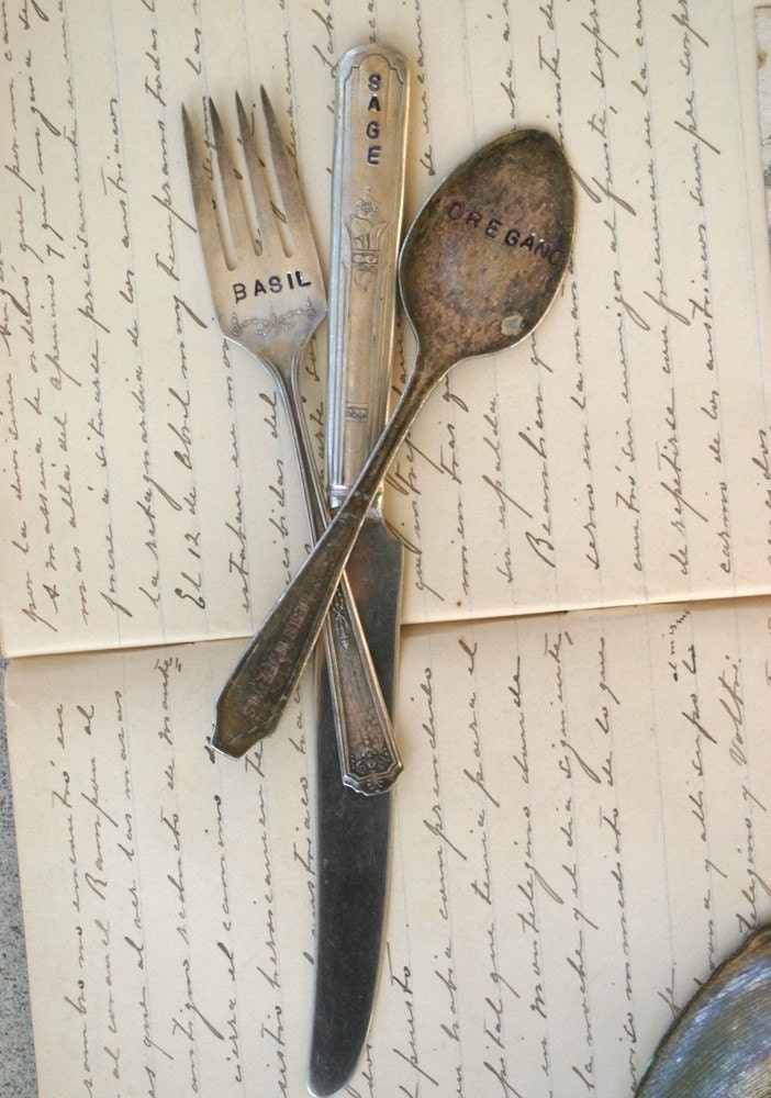 Vintage Silverware Garden Marker Basil Sage Oregano Etsy