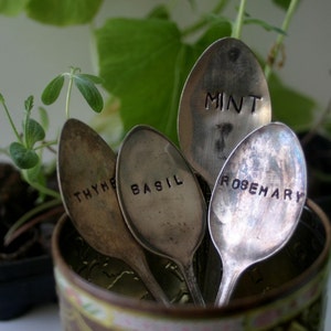 Vintage Silverware Garden Marker Mint Basil Rosemary Thyme Set E0327 image 2