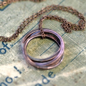 Rustic Oxidized Copper Trinity Ring Necklace E0247 image 3