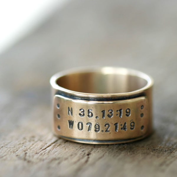 14 k oro Latitudine Longitudine personalizzati matrimonio anello (E0309)