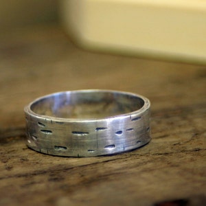 Birch Tree Bark Silver Band Ring E0174 image 3