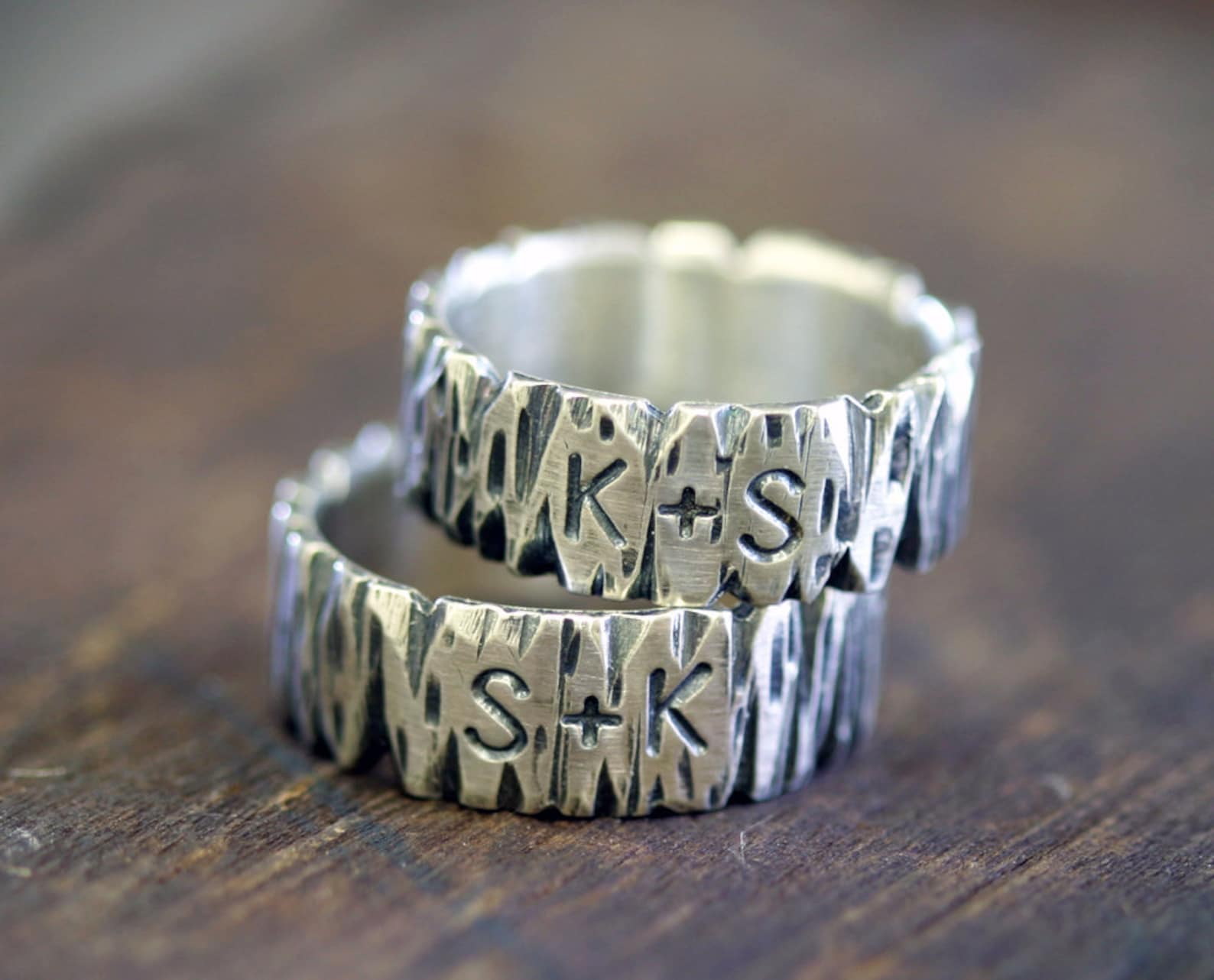 Tree Bark Sterling Silver Personalized Band Ring (E0265) - Etsy