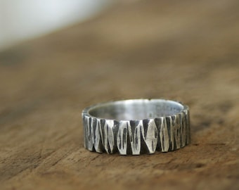 Sterling Silver Tree Bark Band Ring E0261