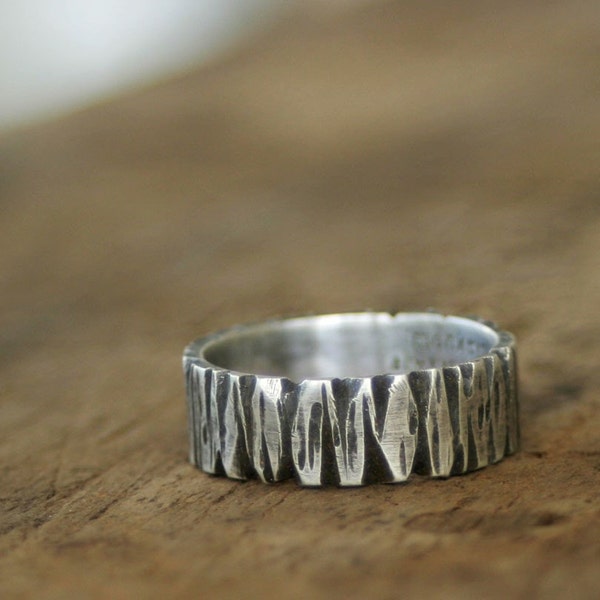 Sterling Silver Tree Bark Band Ring E0261