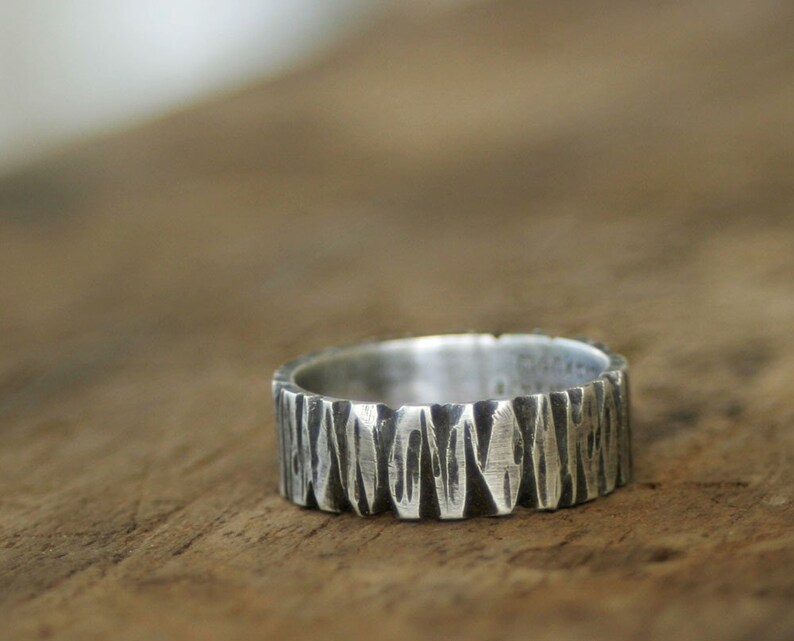 Sterling Silver Tree Bark Band Ring E0261 image 1