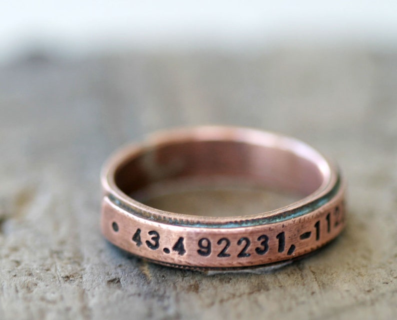 Latitude Longitude Copper Band Ring E0207 image 2