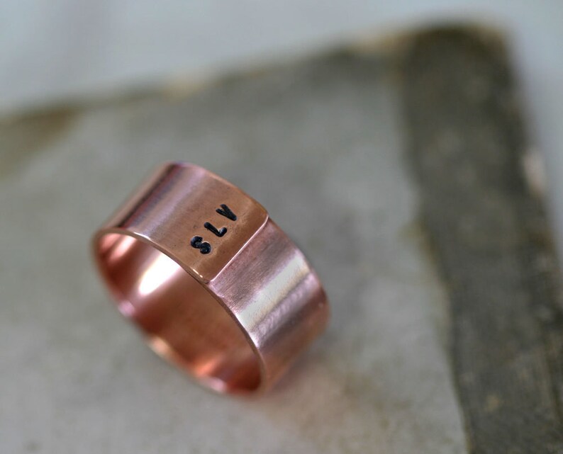 Copper Ring Mens or Womens Monogram Band E0181 image 2
