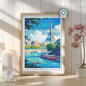 Paris France Counted Cross Stitch PDF Pattern Vintage Travel Poster City Cross Stitch Chart Instant Download Pdf Pattern DIY
