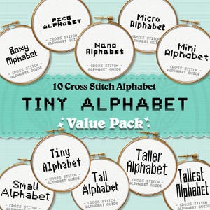10 Counted Cross Stitch PDF Pattern &quot;Tiny Alphabet Alphabet Value Pack&quot; Small Cross Stitch Alphabet Chart Instant Download Pdf Pattern DIY