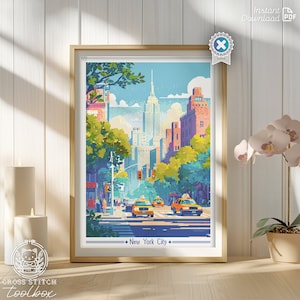 New York Counted Cross Stitch PDF Pattern Vintage Travel Poster City Cross Stitch Chart Instant Download Pdf Pattern DIY