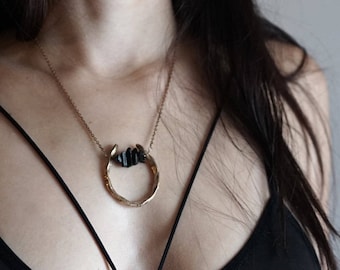 ARI Black Tourmaline Necklace, Raw Black Tourmaline, Gold Filled, Primitive, Sterling Silver, Raw Stone Necklace, Gift For her, Handmade