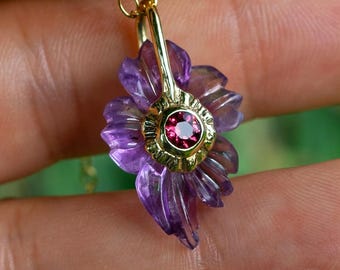 Amethyst + Garnet Blossom Pendant