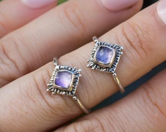 Handmade Pink Amethyst Ring: Sterling Silver Cushion Cut