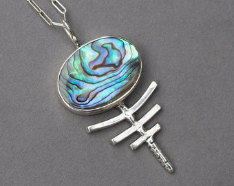 Collar de concha de abulón: colgante de paua de plata de ley hecho a mano
