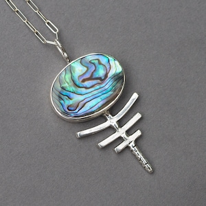 Abalone Shell Necklace: Handmade Sterling Silver Paua Pendant
