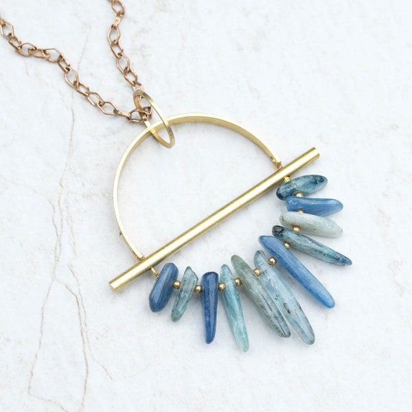 Pendentif En Cyanite Véritable - Laiton Plaqué Or Jaune 14k - Neuf Avec Étiquettes - Rose-Mimosa