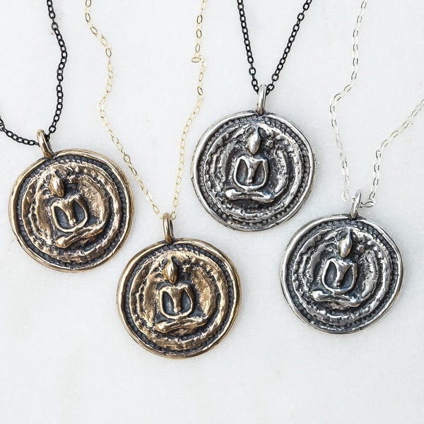 Thai Buddha Coin Necklace, Antique Coin Necklace, Buddha pendant, Black Coin, Sterling Silver Coin Necklace, Gift For Her, Stocking Stuffer