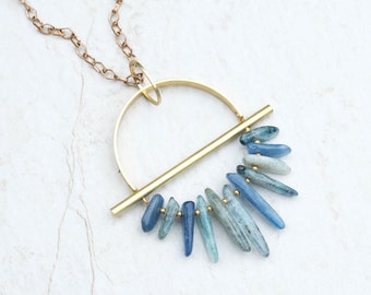 DRIFTER, Raw Kyanite & Brass Necklace, Kyanite Pendant,Kyanite Necklace, Gift For Her, Unique Gift, Modern Brass Jewelry, Stocking Stuffer