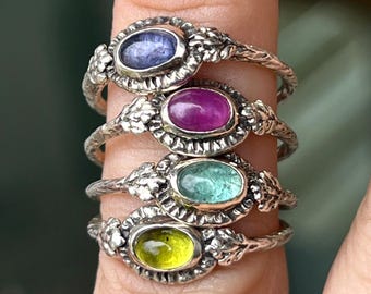 Custom Birthstone Ring: Handmade Sterling Silver Branch Leaf Ring