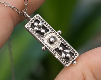 Art Deco Medallion Pendant: Antique Bronze & Sterling Silver Necklace
