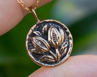 Harvest Flower Medallion Necklace: Antique Bronze or Sterling Silver