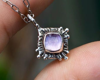Pink Amethyst Pendant: Antique Style Sterling Silver Cushion Cut Gemstone
