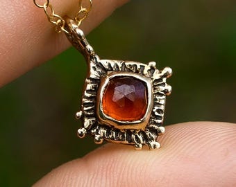 Dainty Hessonite Garnet Pendant: Antique Style Sterling Silver Necklace