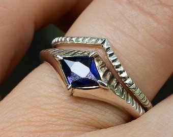 Iolite Sunstone Shield Stacking Ring Set - Sterling silver Size 8