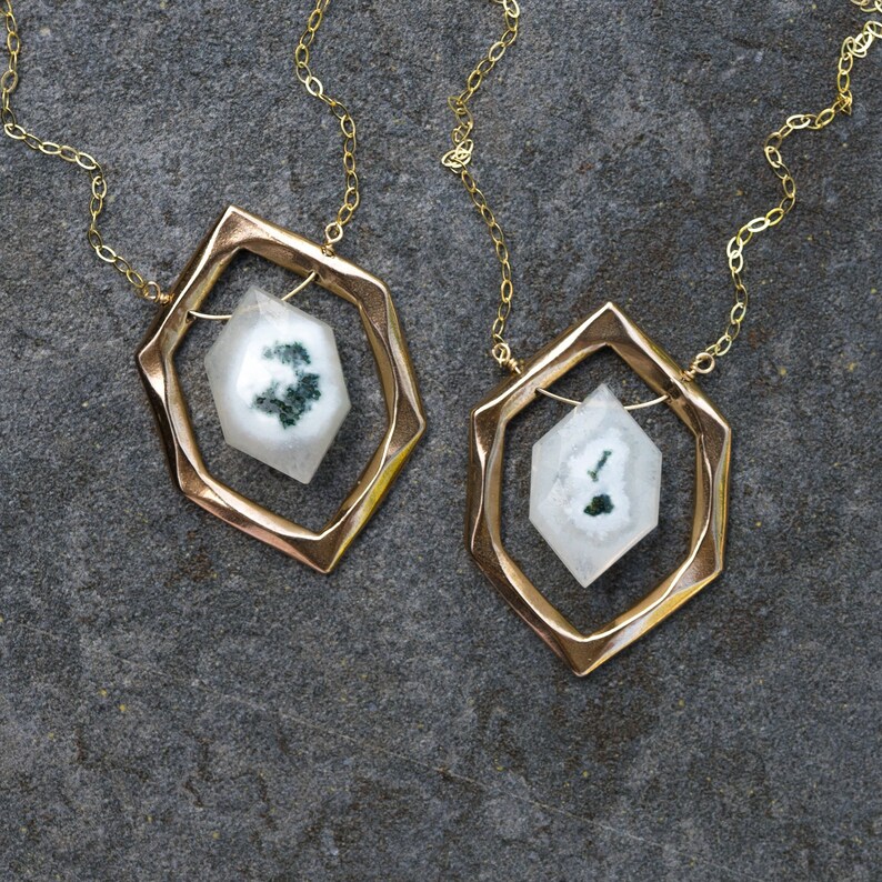 DIAMOND, Solar Quartz Crystal Necklace, Scenic Quartz, Bronze Pendant, Sterling Silver Quartz necklace, Gift For Her, Green Quartz, Gold image 8