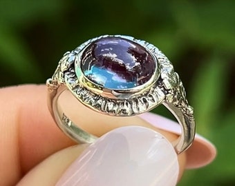 Made to Order: Sterling Silver Lab Alexandrite Ring, Juniper Leaf Design
