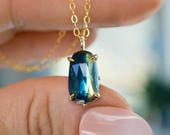 14k Gold Bicolor Kyanite Pendant, Solid Gold Necklace, Blue Bicolor Kyanite, faceted, rose cut, freeform, gift for her