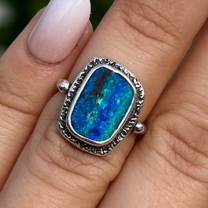 Australian Boulder Opal Ring: Handmade Sterling Silver, Size 5
