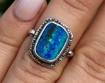 Boulder Opal Ring Sz 5, Blue opal, Australian opal ring, sterling silver, statement ring, handmade, gift for her, unique gift, OOAK