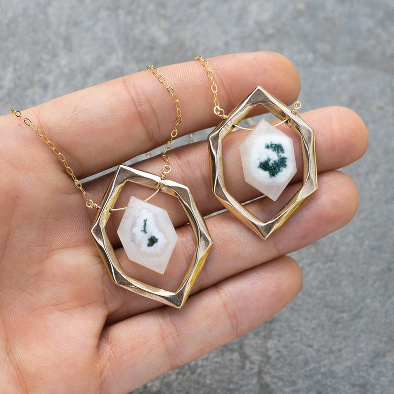 DIAMOND, Solar Quartz Crystal Necklace, Scenic Quartz, Bronze Pendant, Sterling Silver Quartz necklace, Gift For Her, Green Quartz, Gold image 6
