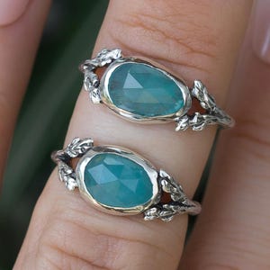 Rare Grandidierite Leaf Ring, sterling Silver, Juniper, Rare Teal Blue Gemstone, Faceted, Freeform, Organic, Natural, Handmade, Gift For her
