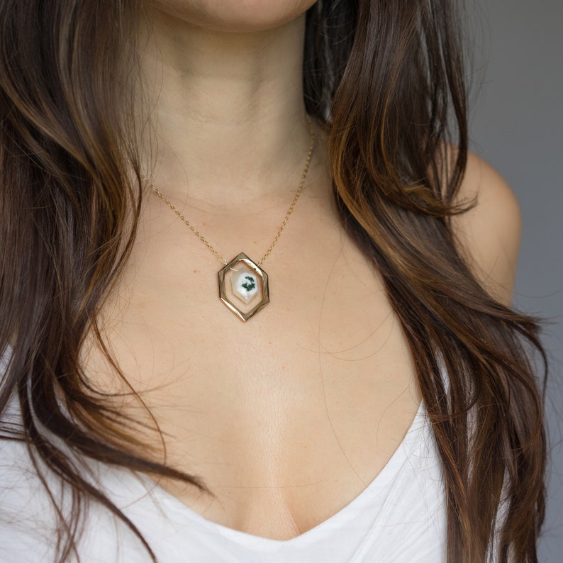 DIAMOND, Solar Quartz Crystal Necklace, Scenic Quartz, Bronze Pendant, Sterling Silver Quartz necklace, Gift For Her, Green Quartz, Gold image 5