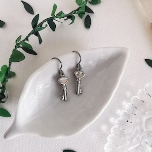 Hypoallergenic Dainty Key Earrings • Titanium / Niobium / Surgical Steel ear wires • Waterproof • Non tarnish jewelry