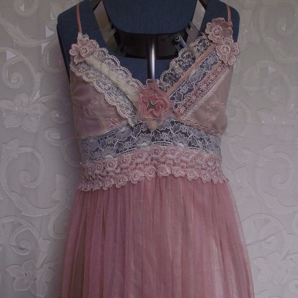 Wedding..bridesmaid..peach..lace.lingerie..sheer.dress.upcycled slip