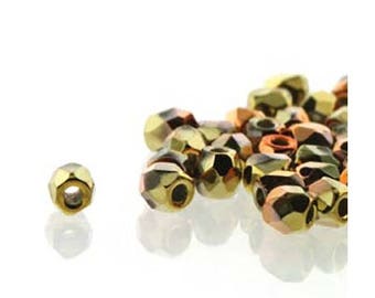 True2 Czech Firepolish Beads 2mm 18610 (600), Crystal California Gold Rush Tiny Round Glass Beads, Faceted Glass Beads, Czech Glass Beads