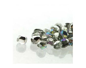 True2 Czech Firepolish Beads 2mm 18138 (600), Crystal Silver Rainbow, Tiny Round Glass Beads, Faceted Glass Beads, Precoisa Beads