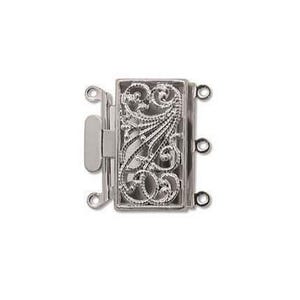 Filigree 3 Strand Push Pull Box Clasp Silver-Plated 41219 (2) Silver Box Clasps, Filigree Clasps Rectangle Clasps Jewelry Clasp Multi-Strand