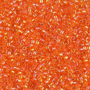 11/0 Miyuki Delica Beads Japanese Seed Beads DB151 (7.2g), Tangerine Orange AB Transparent Delica Seed Bead Glass Seed Bead Cylinder Bead
