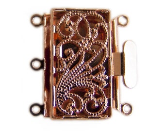 Filigree 3 Strand Push Pull Box Clasp Copper-Plated 43525 (4) Copper Box Clasps, Filigree Clasps Rectangle Clasps Jewelry Clasp Multi-Strand